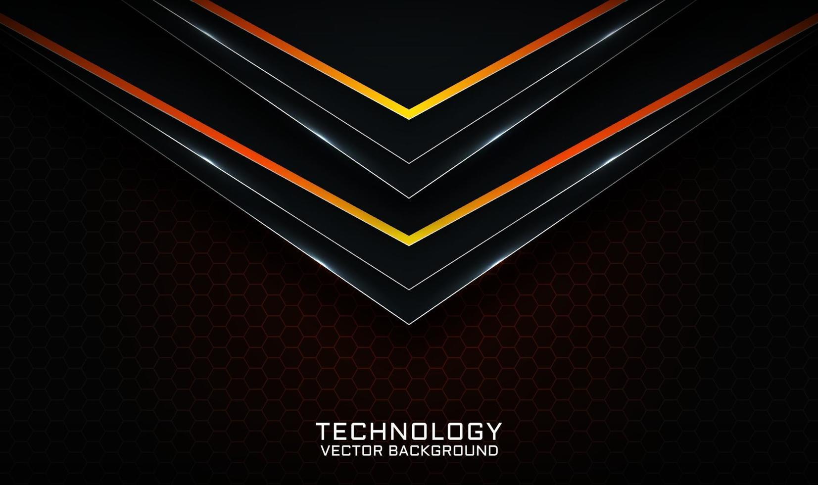 Abstract 3d black technology background with orange light effect vector