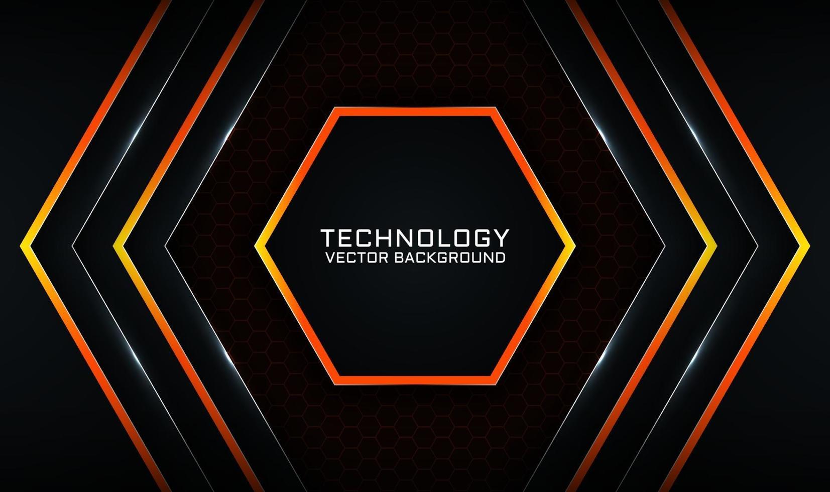 Abstract 3d black technology background with orange light effect vector