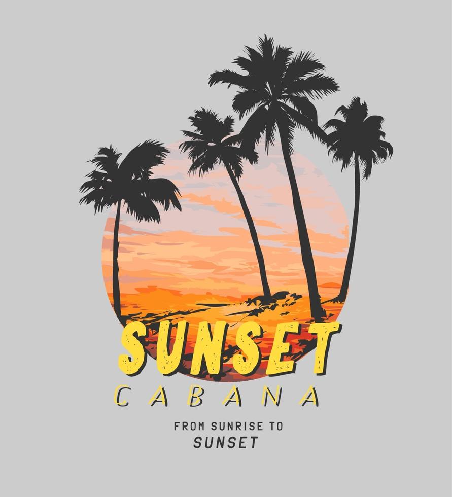 sunset slogan on palm tree silhouette illustration in circle vector