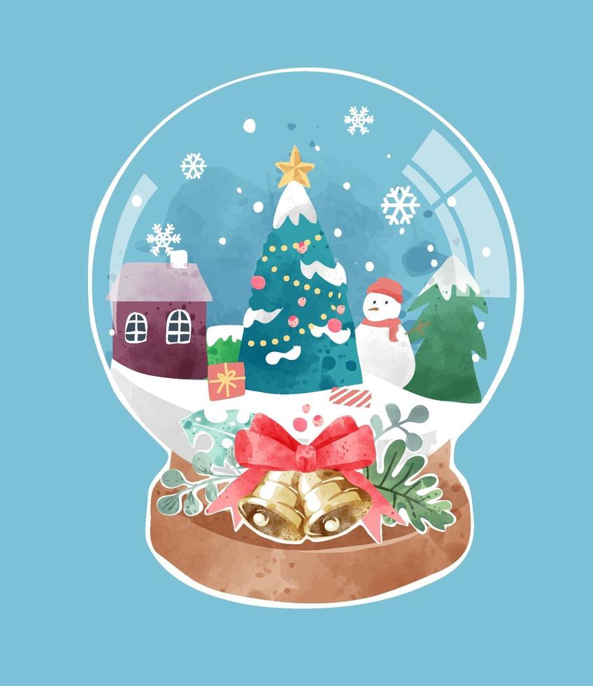 Cute Crystal Ball with Christmas Tree and Snow Town Illustration vector