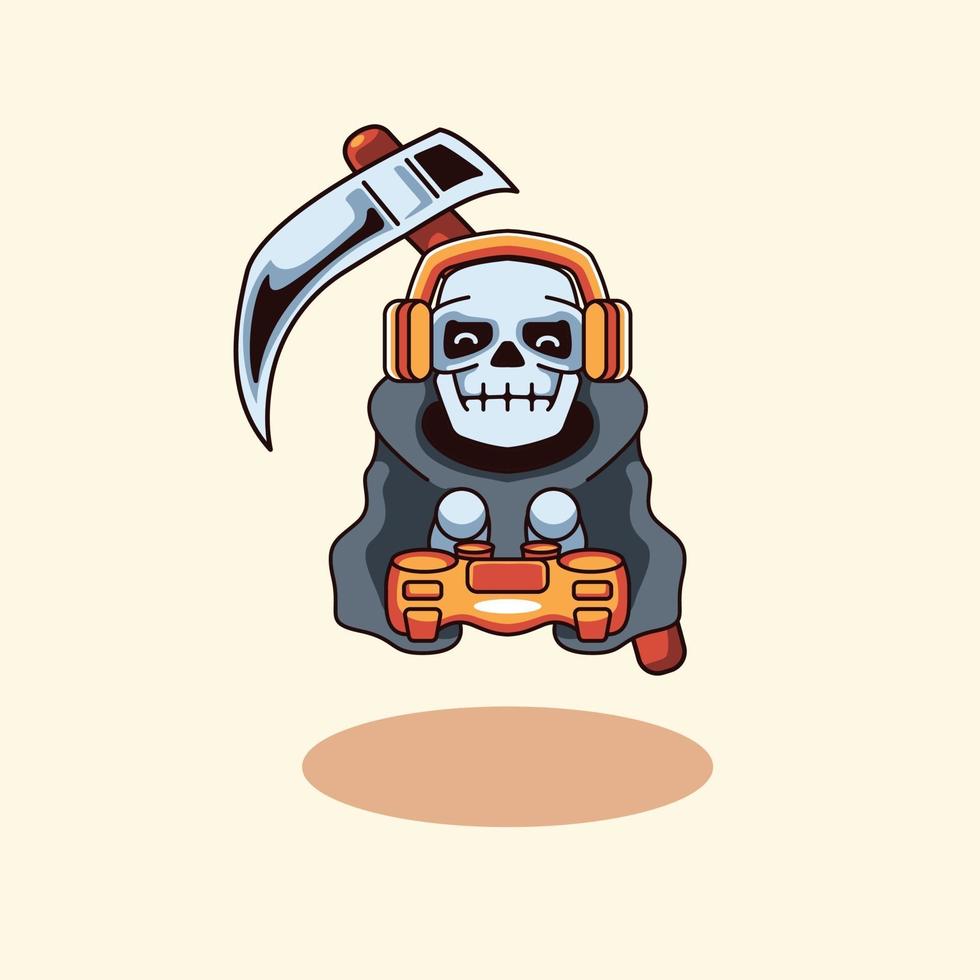 Juego de calavera con emblema de joystick estilo moderno vector