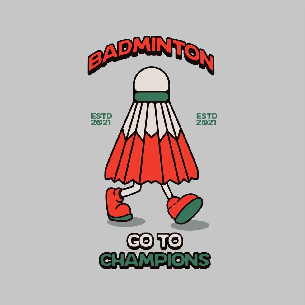 Badminton character with walking legs vintage retro logo vector