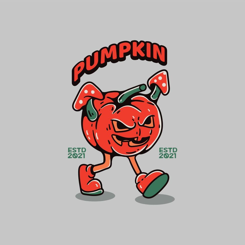Pumpkin With mushroom Character vintage design vector