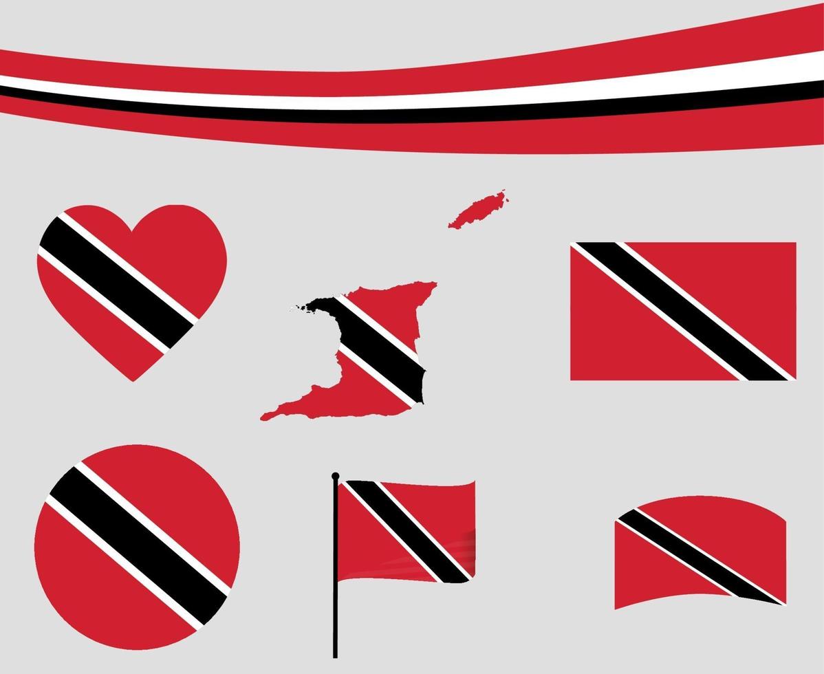 Trinidad and Tobago Flag Map Ribbon And Heart Icons Vector Abstract