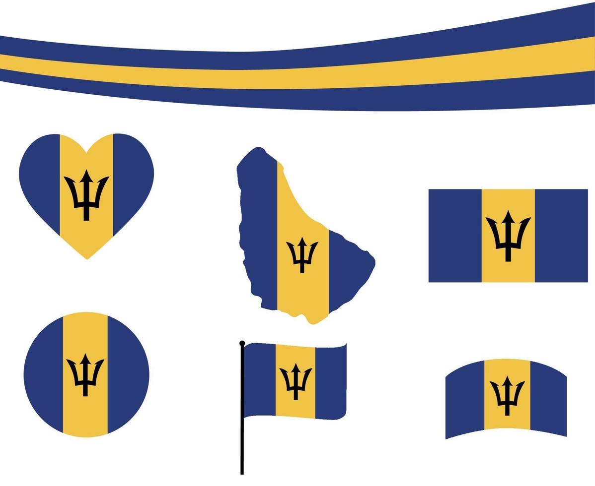 Barbados bandera mapa cinta y corazón iconos ilustración vectorial abstracto vector