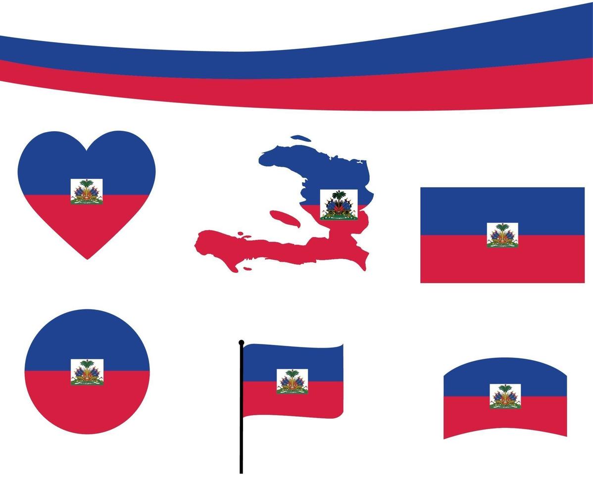 Haiti Flag Map Ribbon And Heart Icons Vector Illustration Abstract