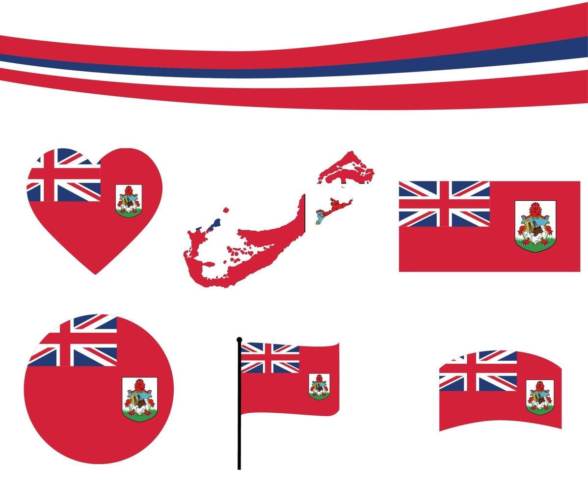 Bermudas bandera mapa cinta y corazón iconos ilustración vectorial abstracto vector