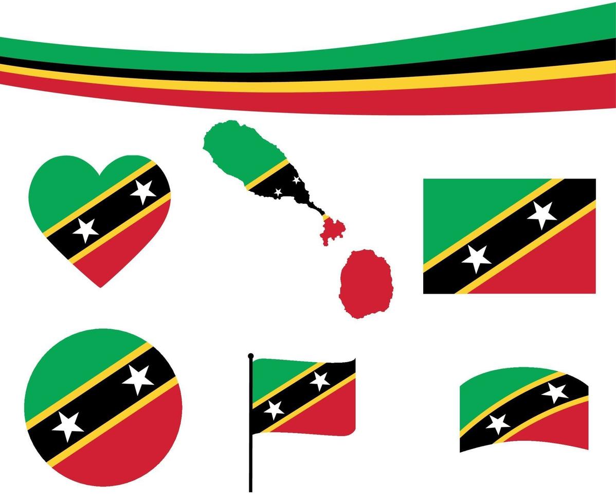 Saint Kitts y Nevis bandera mapa cinta y corazón iconos resumen vectorial vector