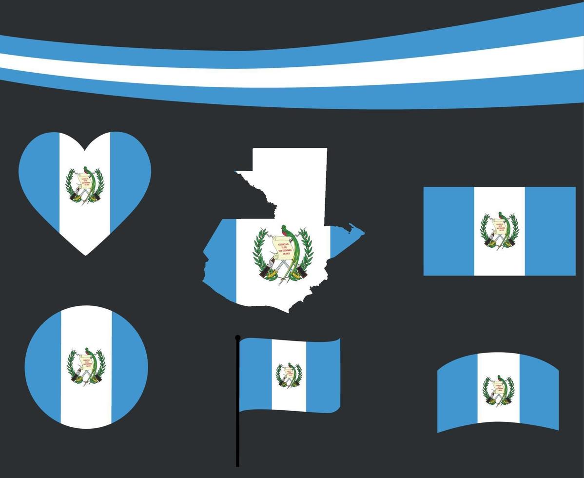 Guatemala Flag Map Ribbon And Heart Icons Vector Illustration Abstract