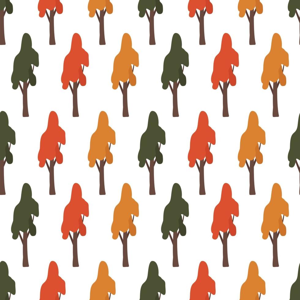 Seamless pattern with green, red trees. Forest autumn plants vector