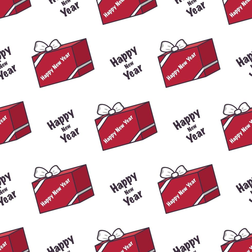 patrón sin fisuras con cajas de regalos y palabras feliz año nuevo vector