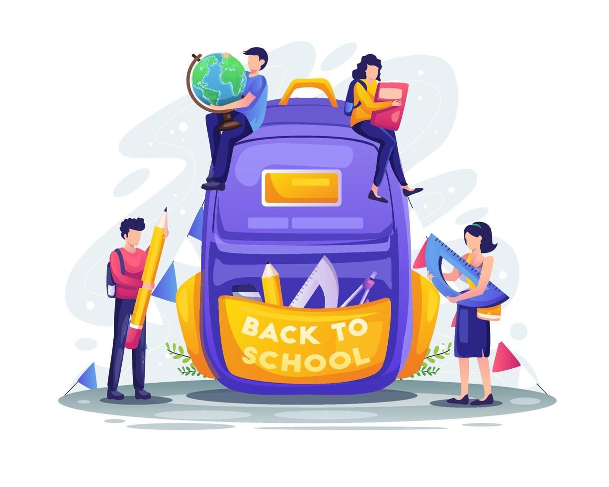 estudiantes que se preparan de regreso a la escuela con mochila. ilustración vectorial vector