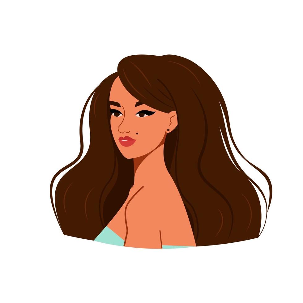 Portrait of a beautiful young woman with lush hair. Vector character
