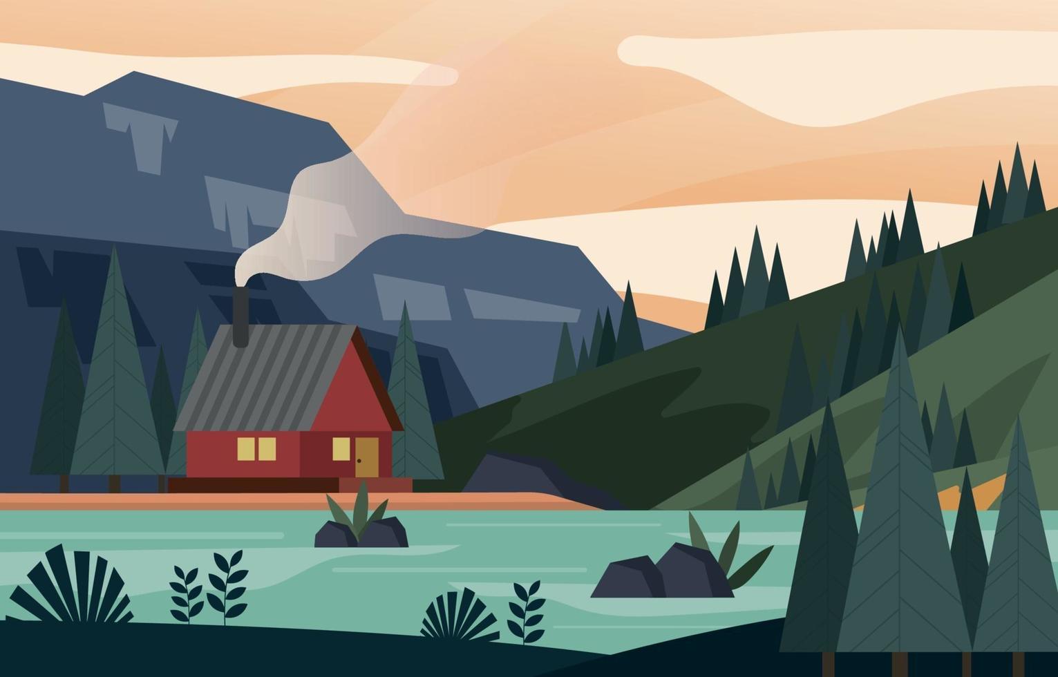 Cabin Mountain Scenery vector