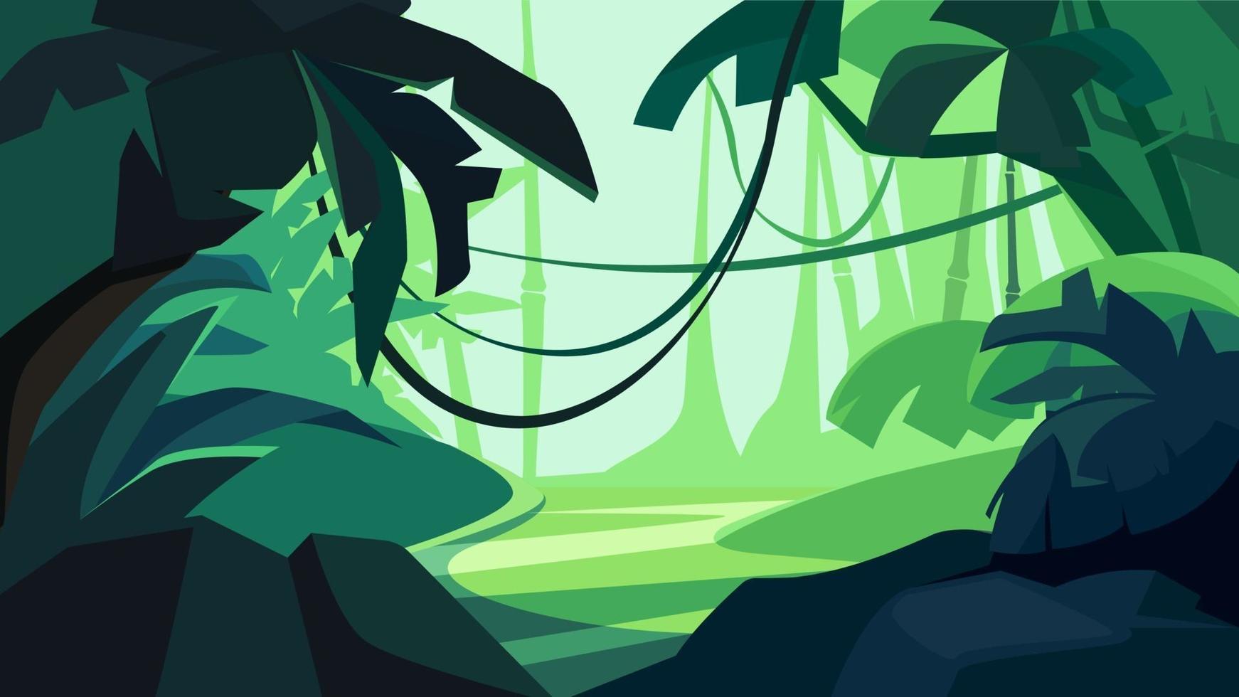 Tropical forest at sunset. vector