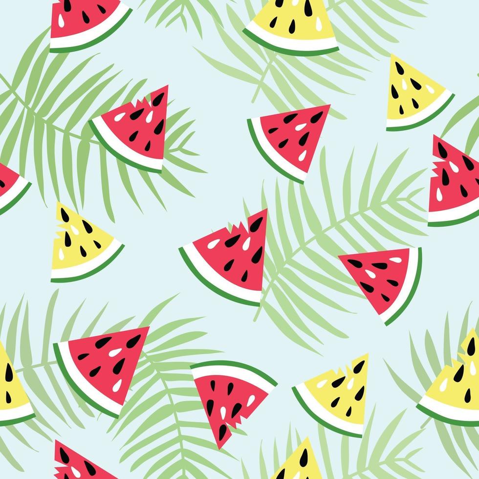 watermelon piece and coconut leaf seamless pattern vector