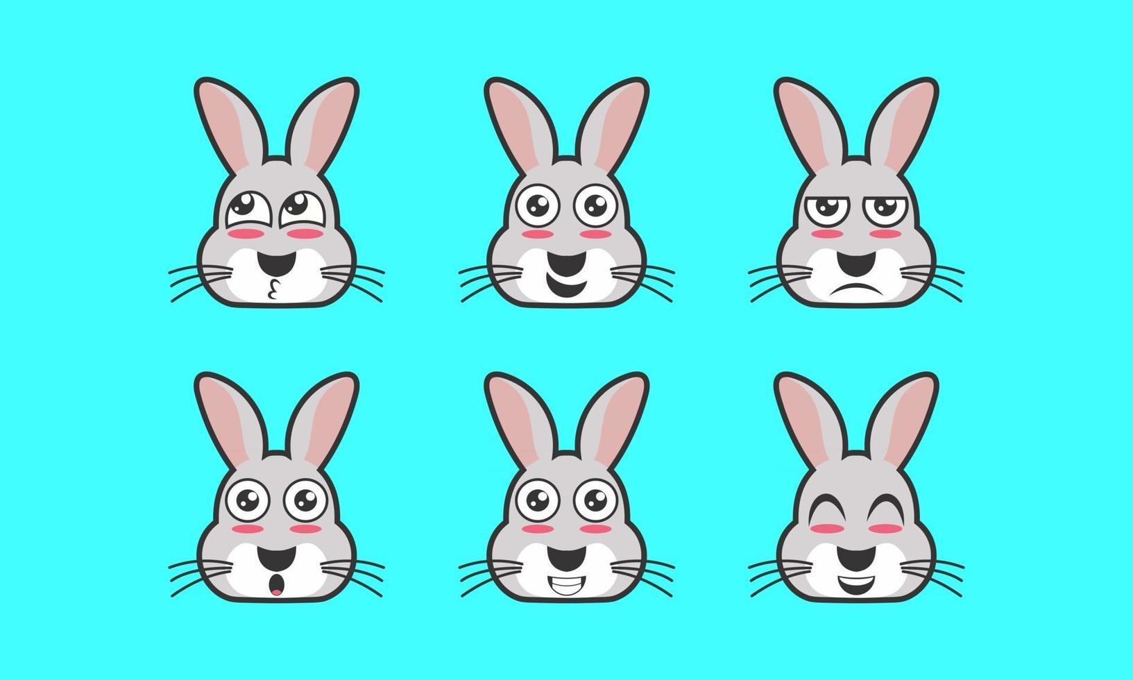 Vector illustration of cute pet rabbit animal facial expression icon