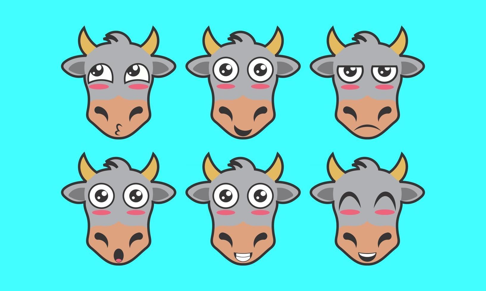 vector de un lindo logotipo de expresión de cara de animal, mascota, icono de vaca