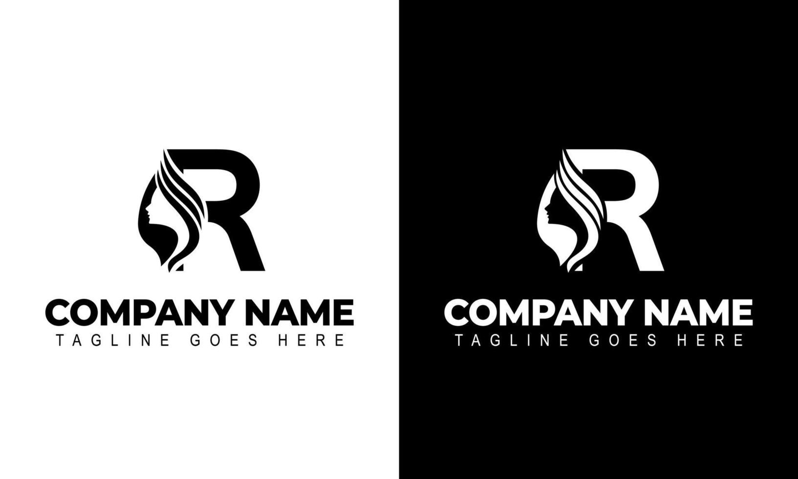 Letter R Beauty Women Face Logo Design Vector Illustration