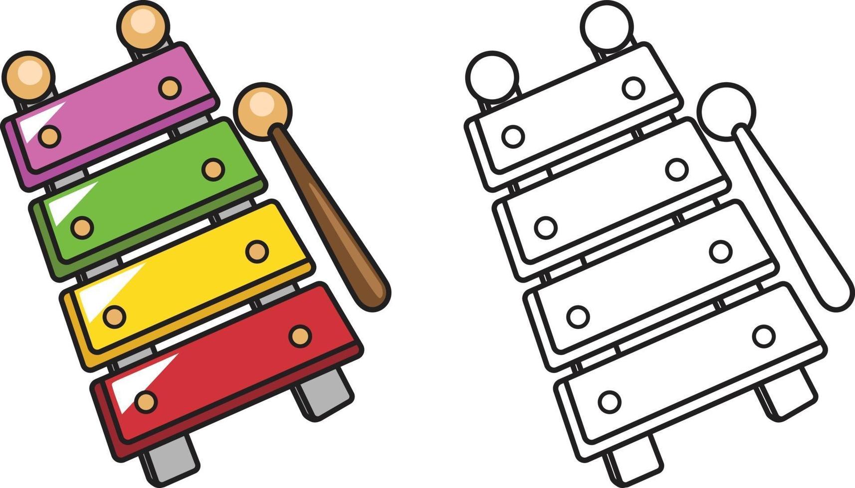 colorful and black and white xylophone for coloring book vector