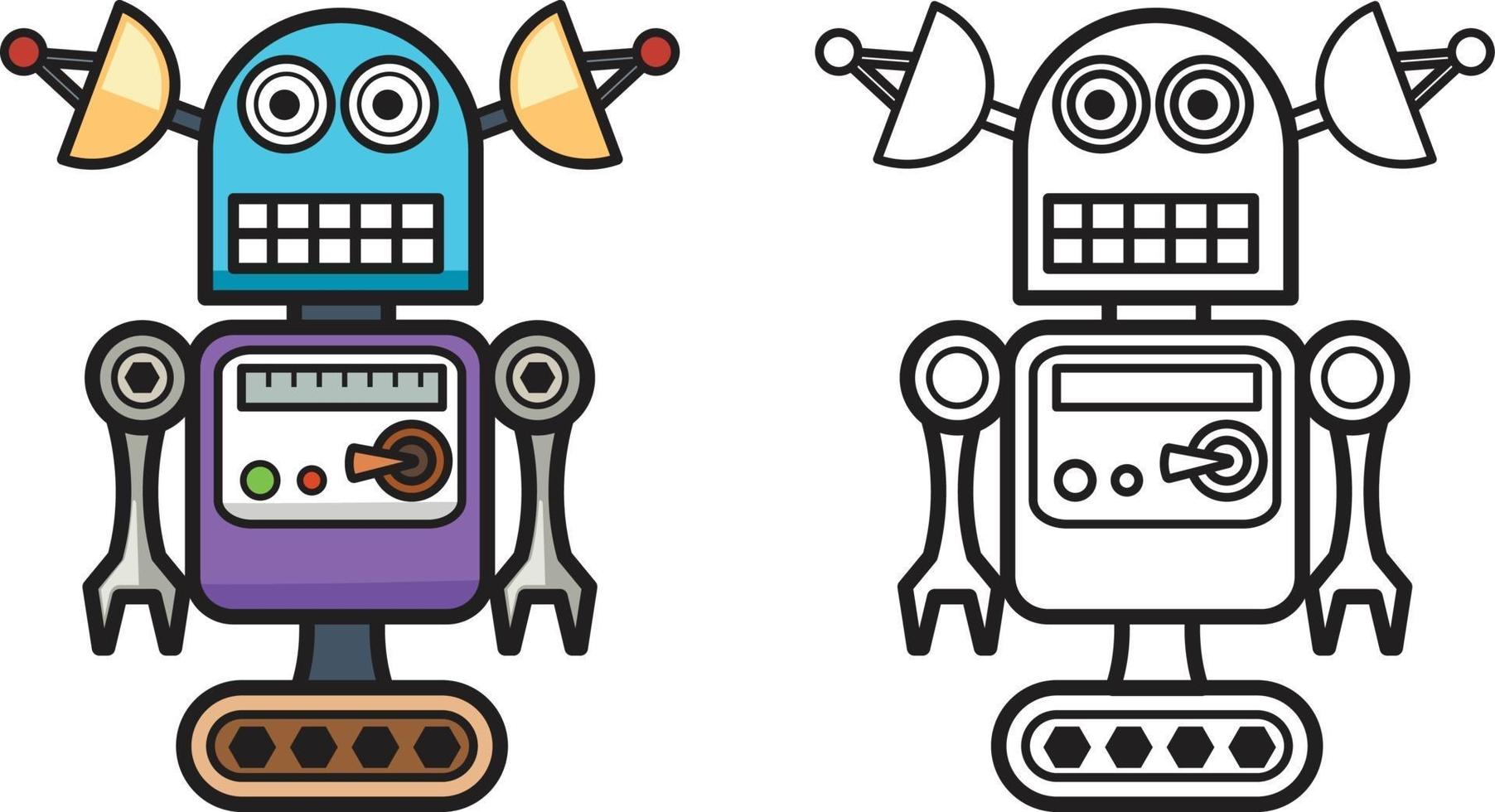 colorful and black and white robot for coloring book vector