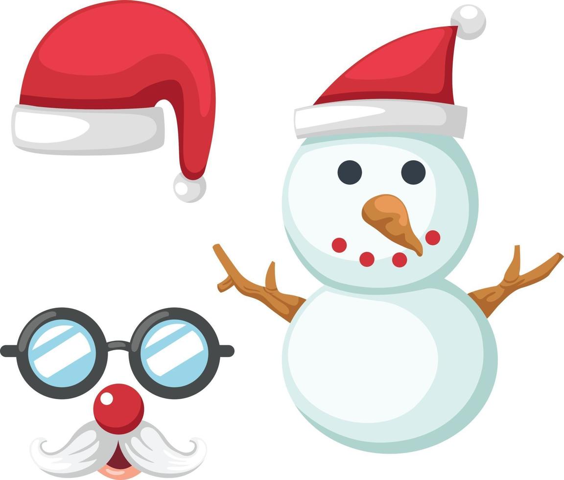 Christmas set red santa claus hat,snowman,glasses and mustache vector