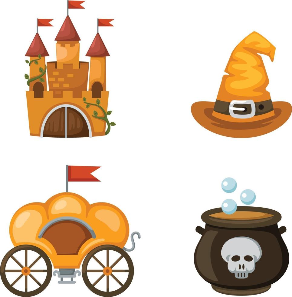 colorful castle,carriage,witch hat,witches cauldron vector