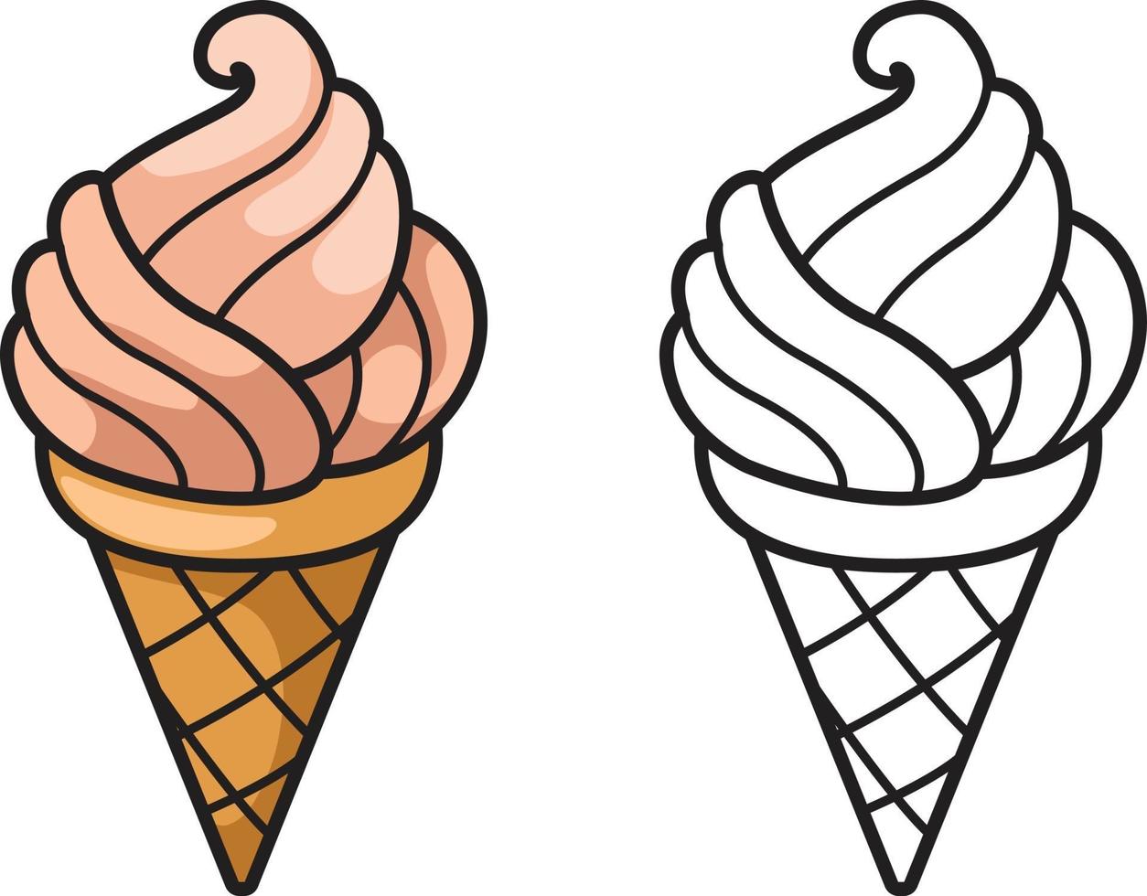 colorful and black and white ice cream for coloring book vector