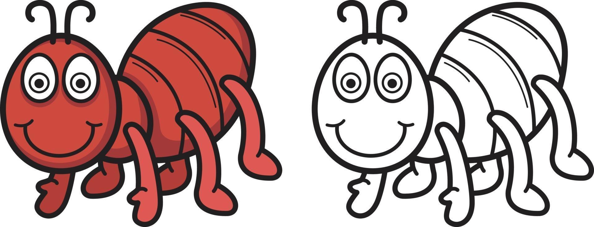 colorful and black and white ant for coloring book vector