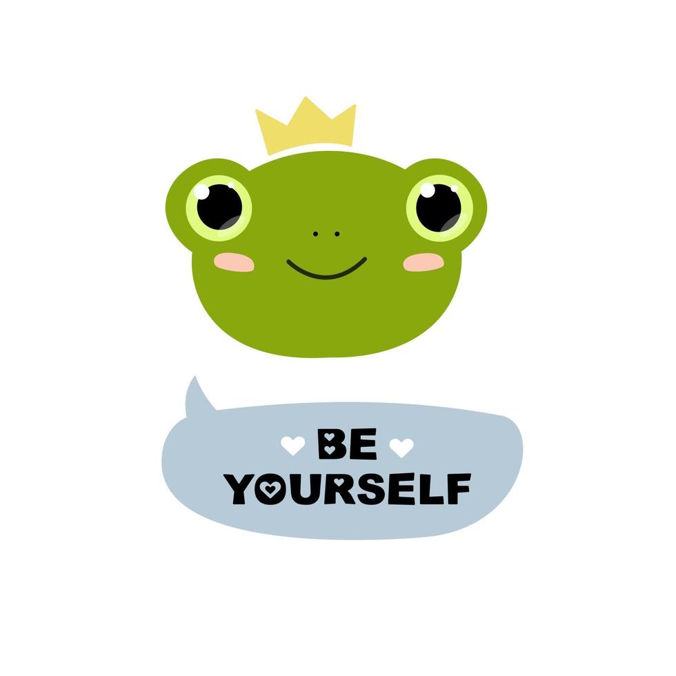 Vector illustration of frog face and lettering. Cartoon character