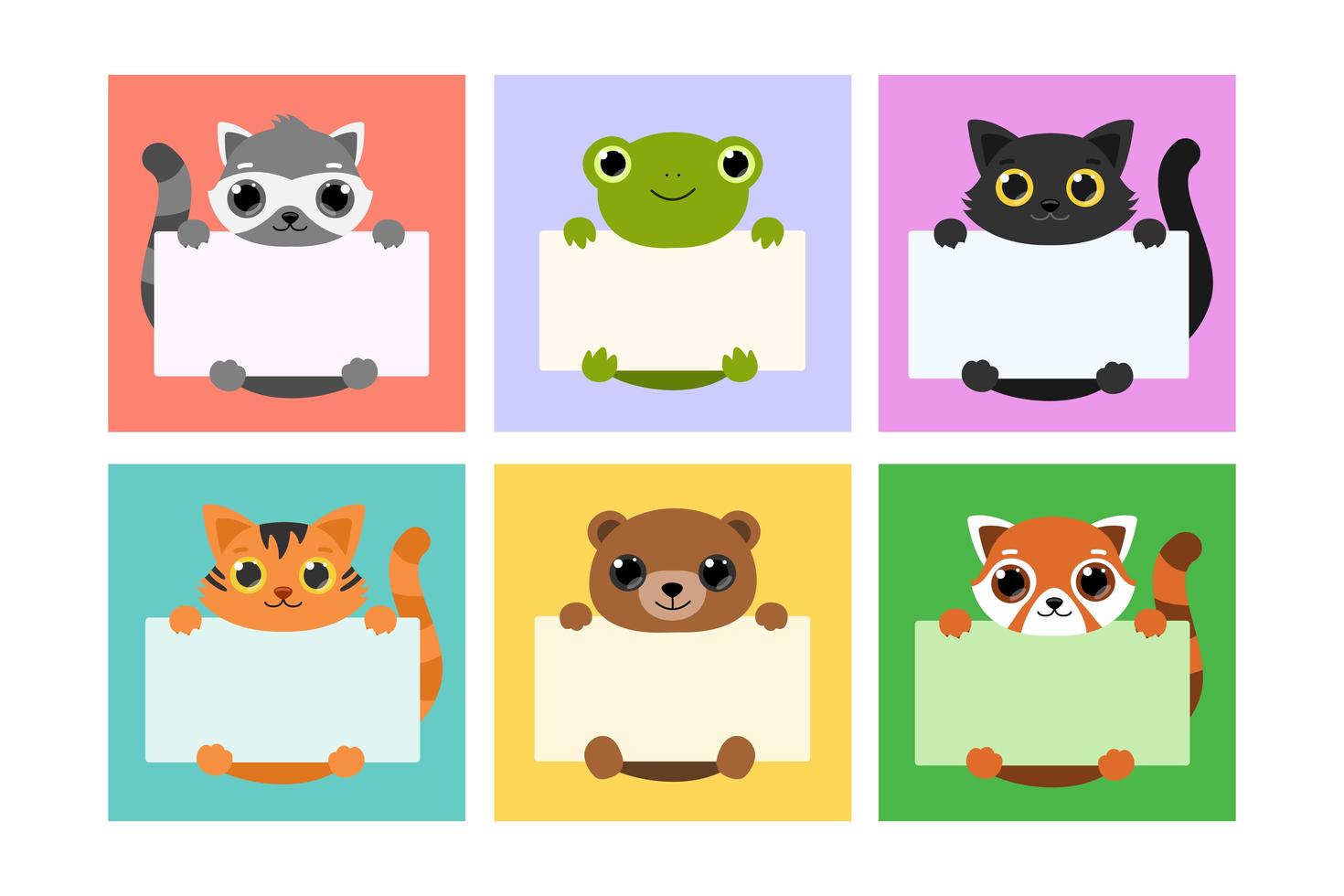 Set Cute Animals Holding Banners. vector