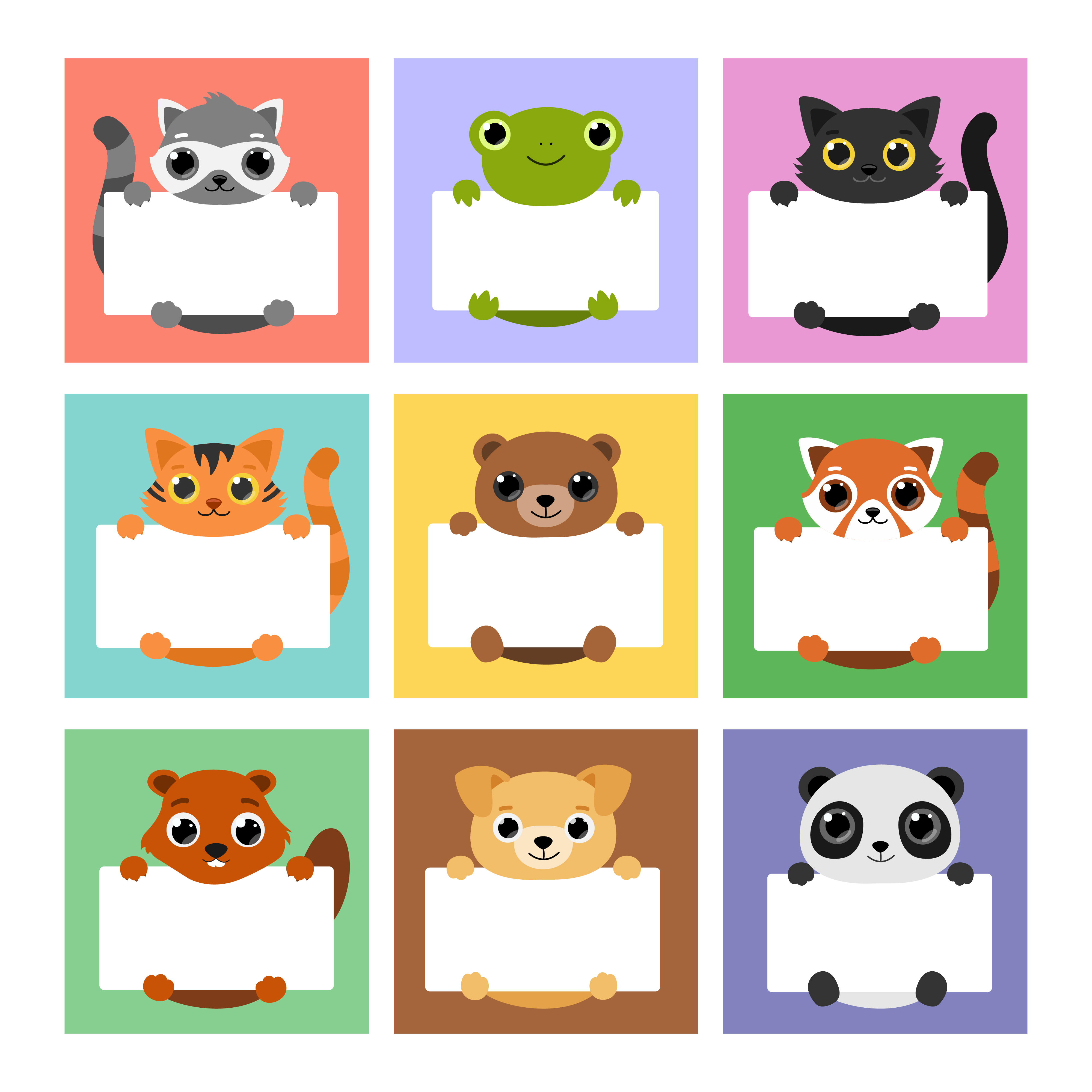 Set Cute Animals Holding Banners. Template for, memo, planner ...