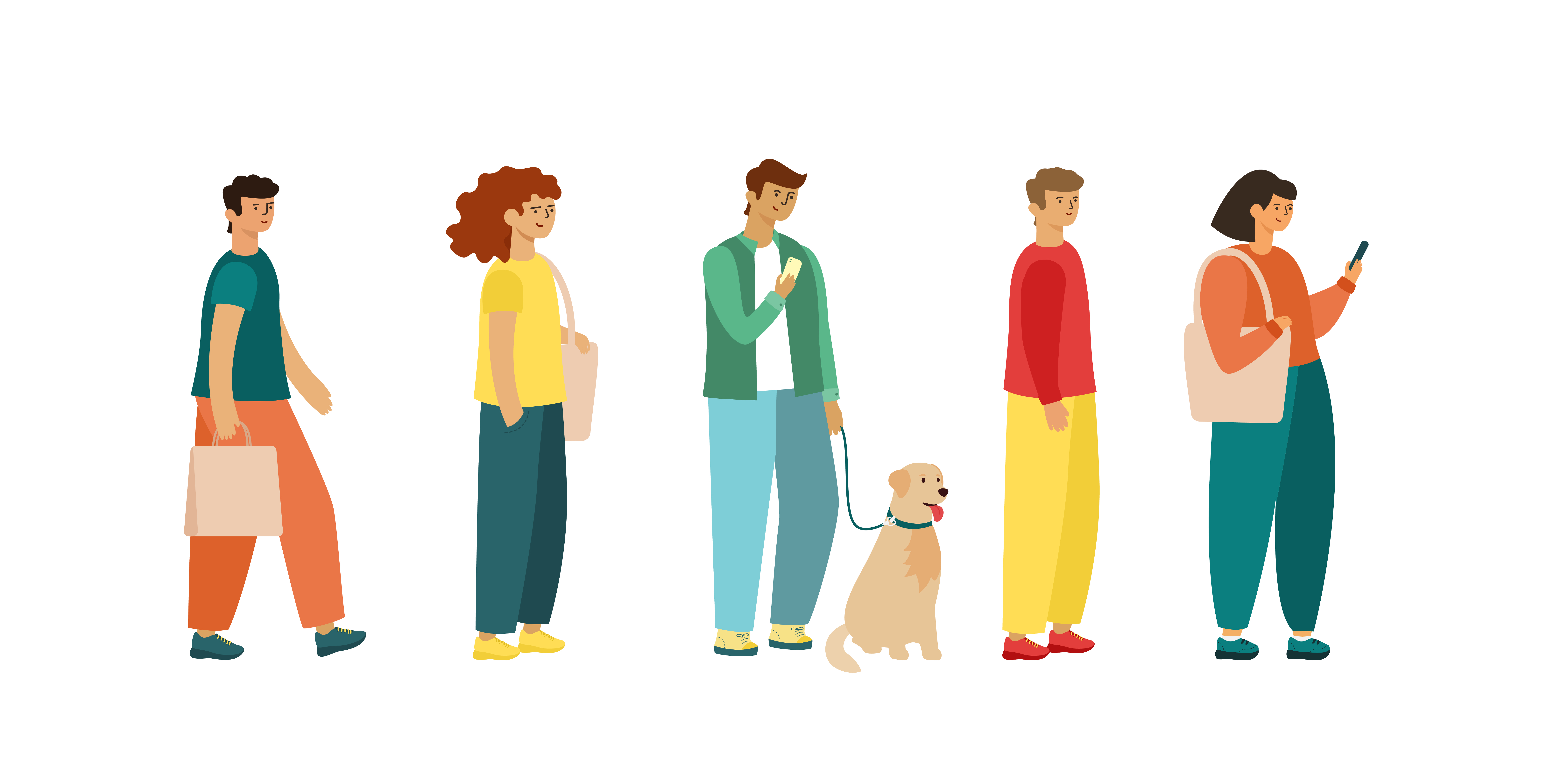 Full length of cartoon people standing in line. flat vector 3135450