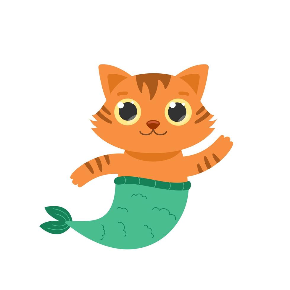 mermaid cat cute tiger with big eyes vector