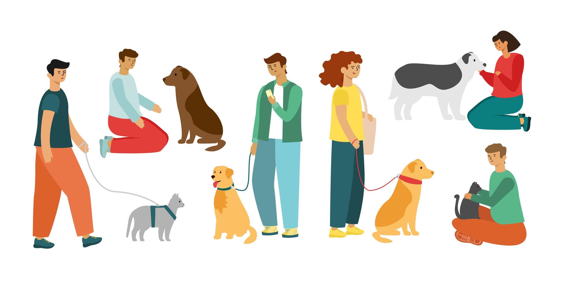 People walk and play with dogs and cats vector