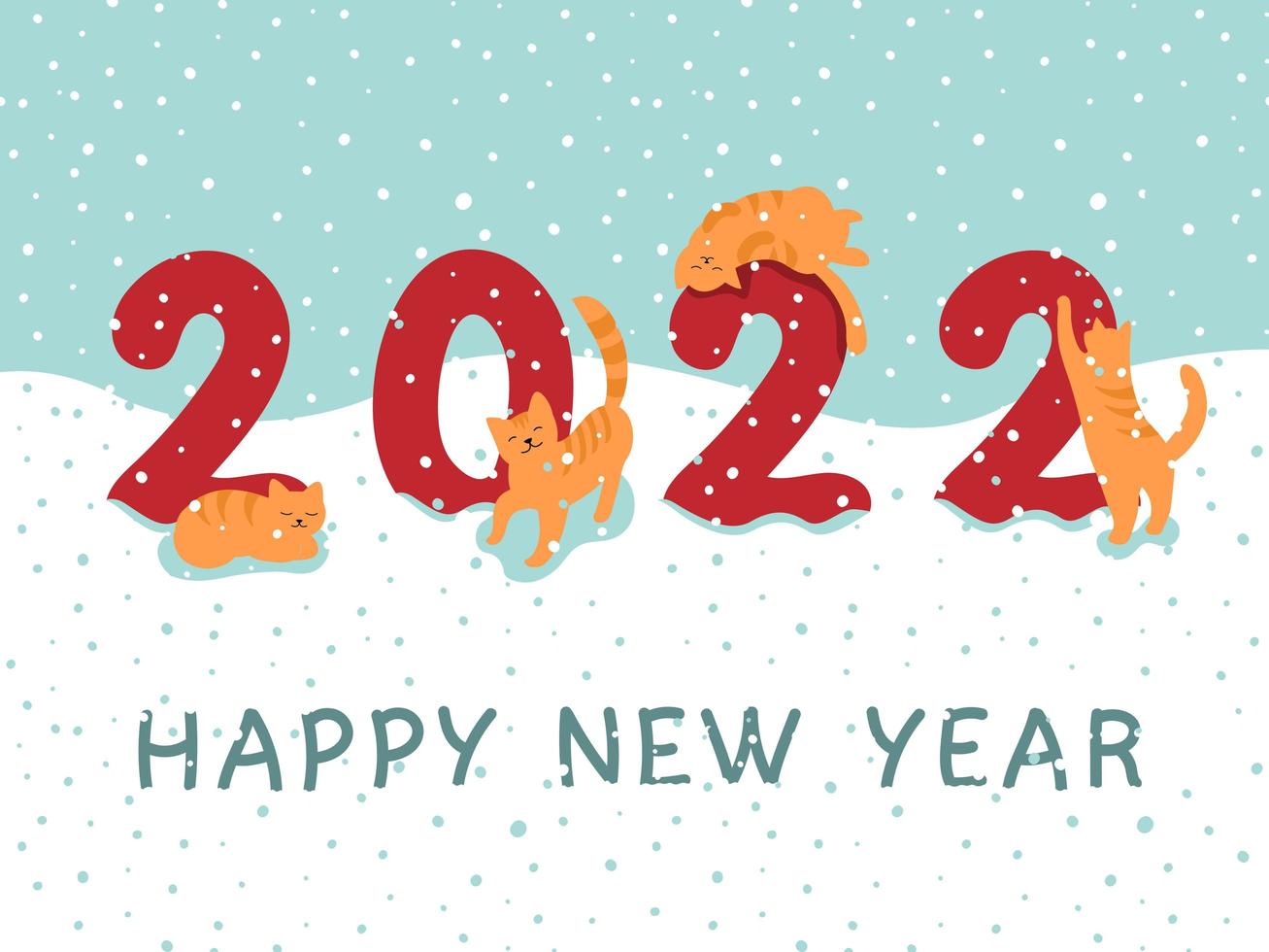 Ginger cute cats tigers sit and stand around the numbers 2022 vector