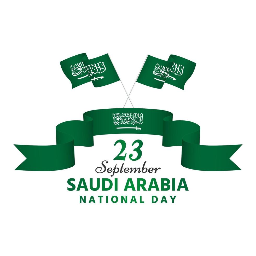 Saudi arabia national day green flag on ribbon vector