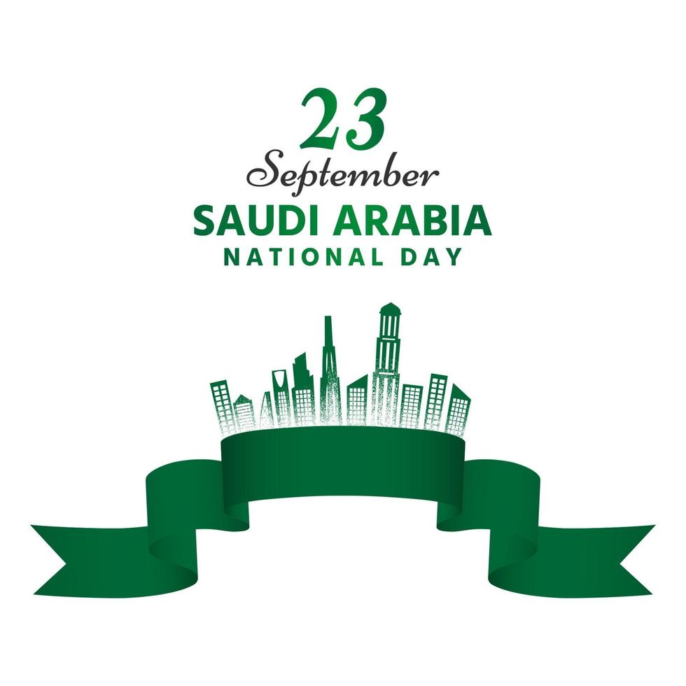 Green saudi arabia national day with beautiful ribbon falling vector