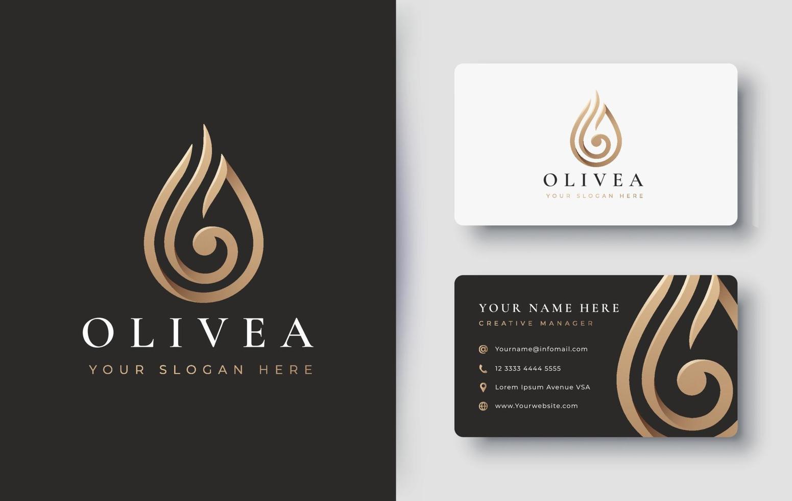 gota de agua aceite de oliva logotipo y diseño de tarjeta de visita vector