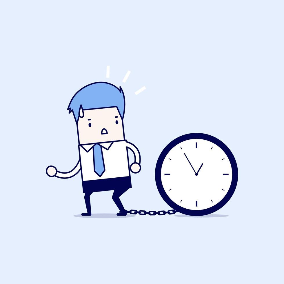 El empresario se encadena con un gran reloj en el concepto de tiempo. vector