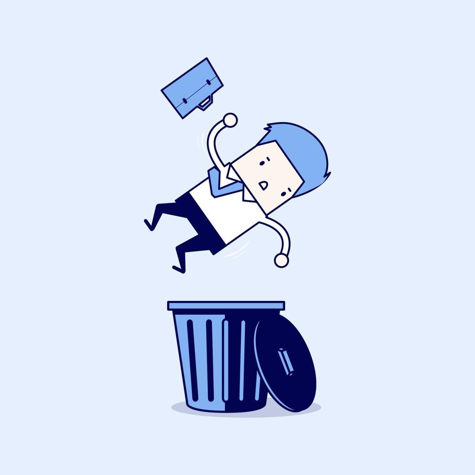 Businessman dropped into trashcan layoff. vector