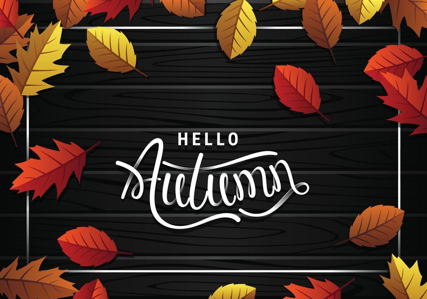 Hello Autumn Leaves And Black Woods Background vector