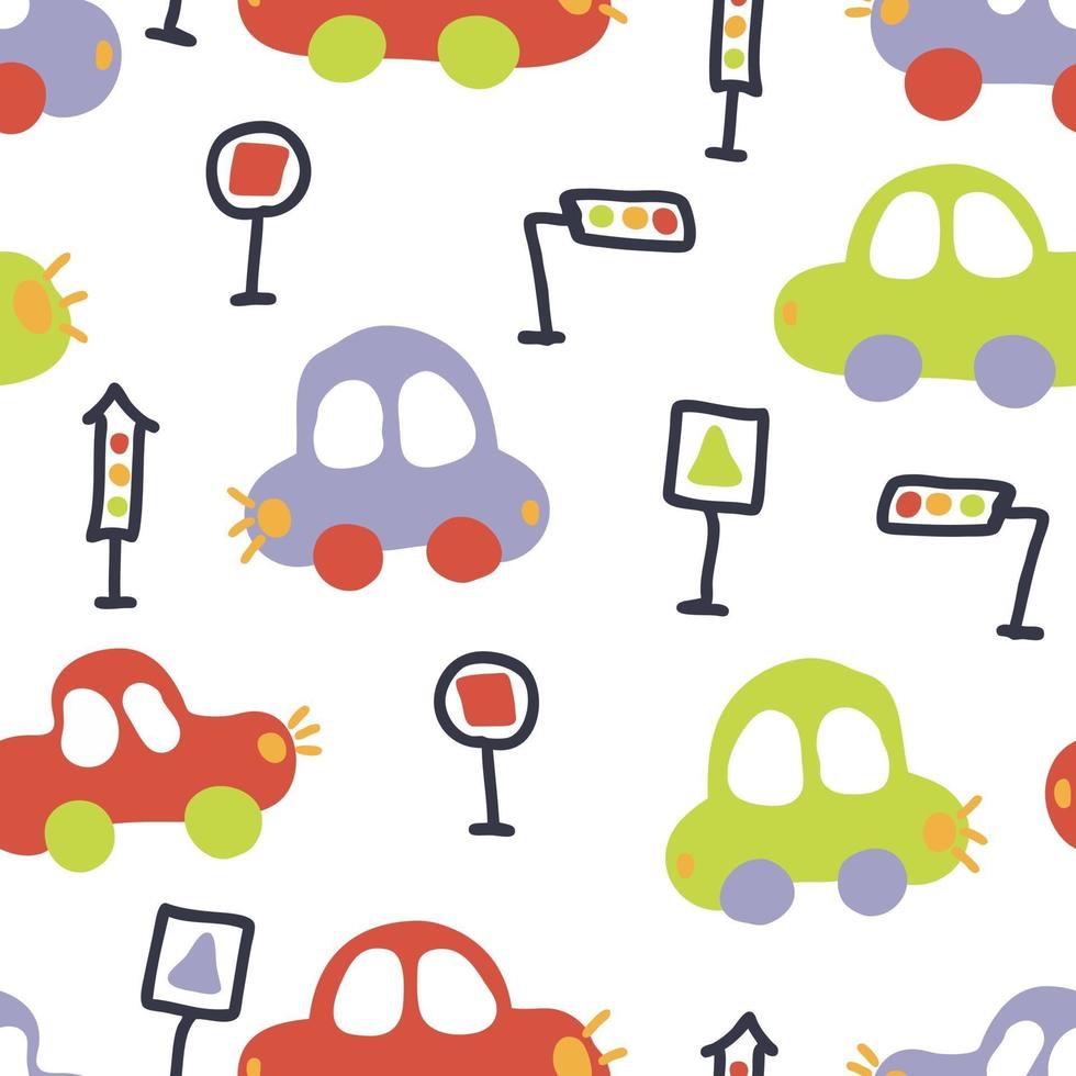 Multicolor bright summer seamless pattern of traffic cars vector