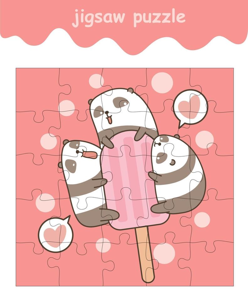 jigsaw puzzle game of pandas with ice cream vector