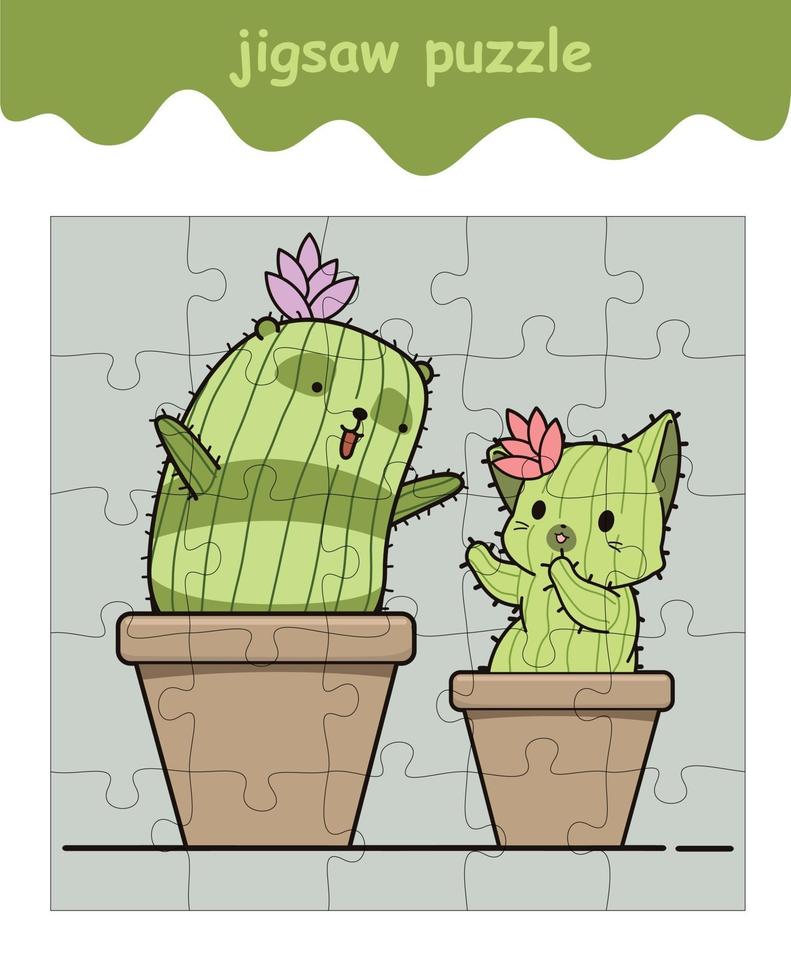 juego de rompecabezas de cactus panda y cactus gato vector