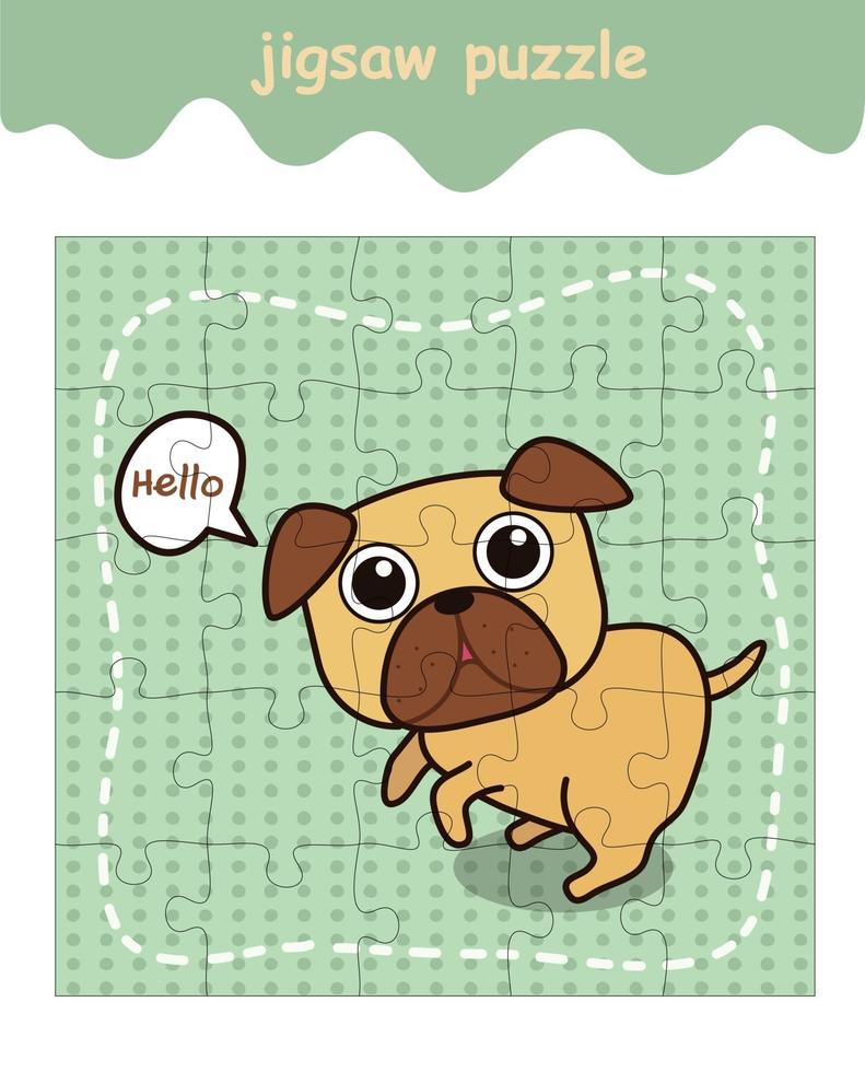 jigsaw puzzle game of Pug dog cartoon vector