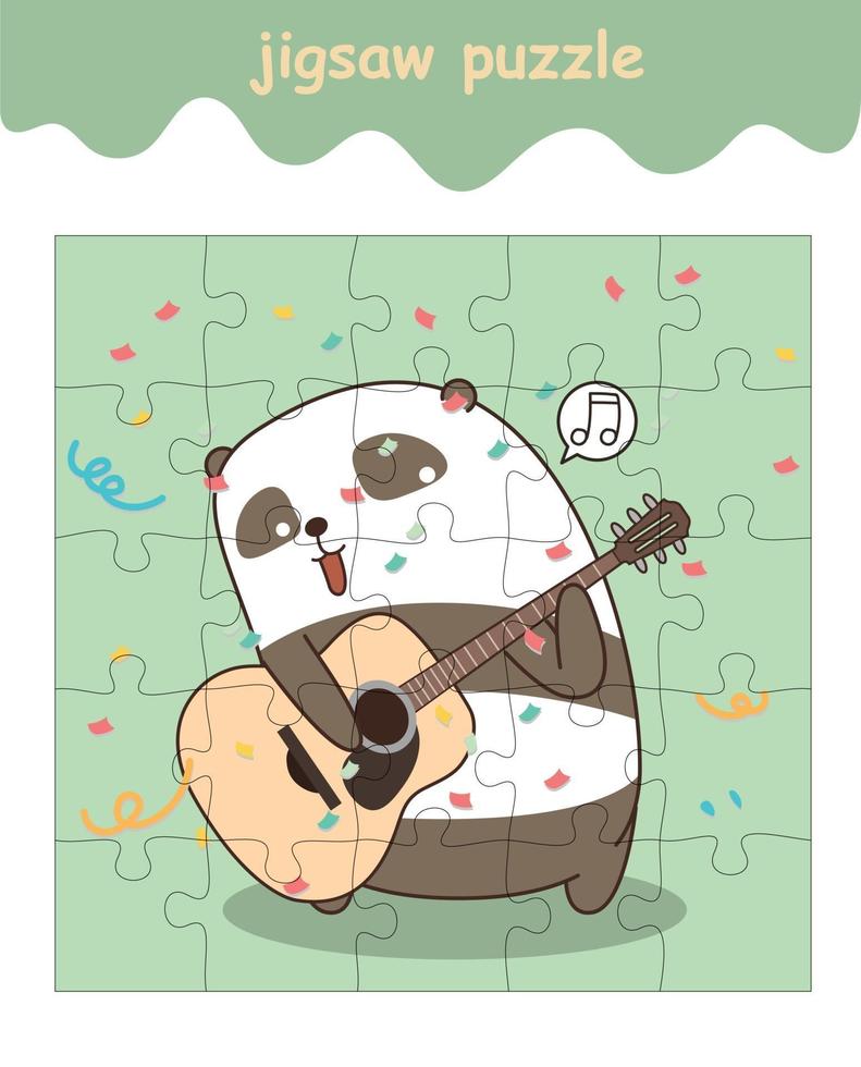 jigsaw puzzle game of panda is playing guitar vector