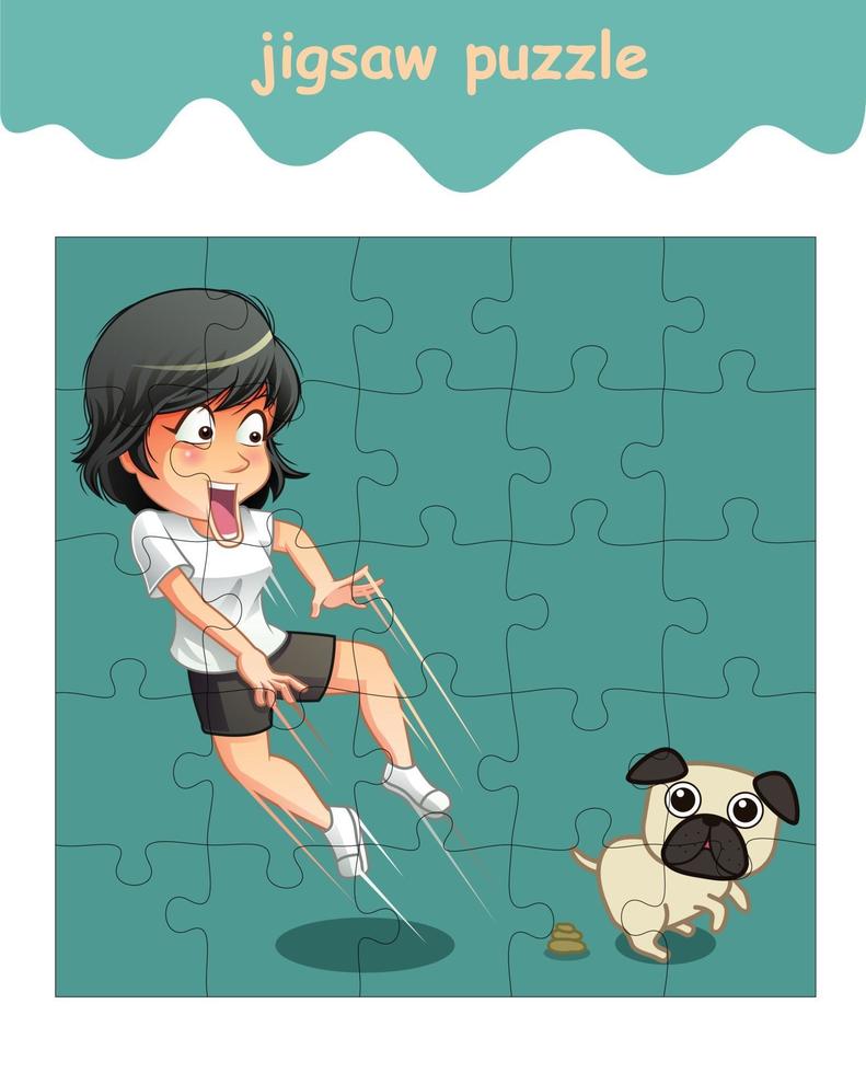 jigsaw puzzle game of girl and dog vector