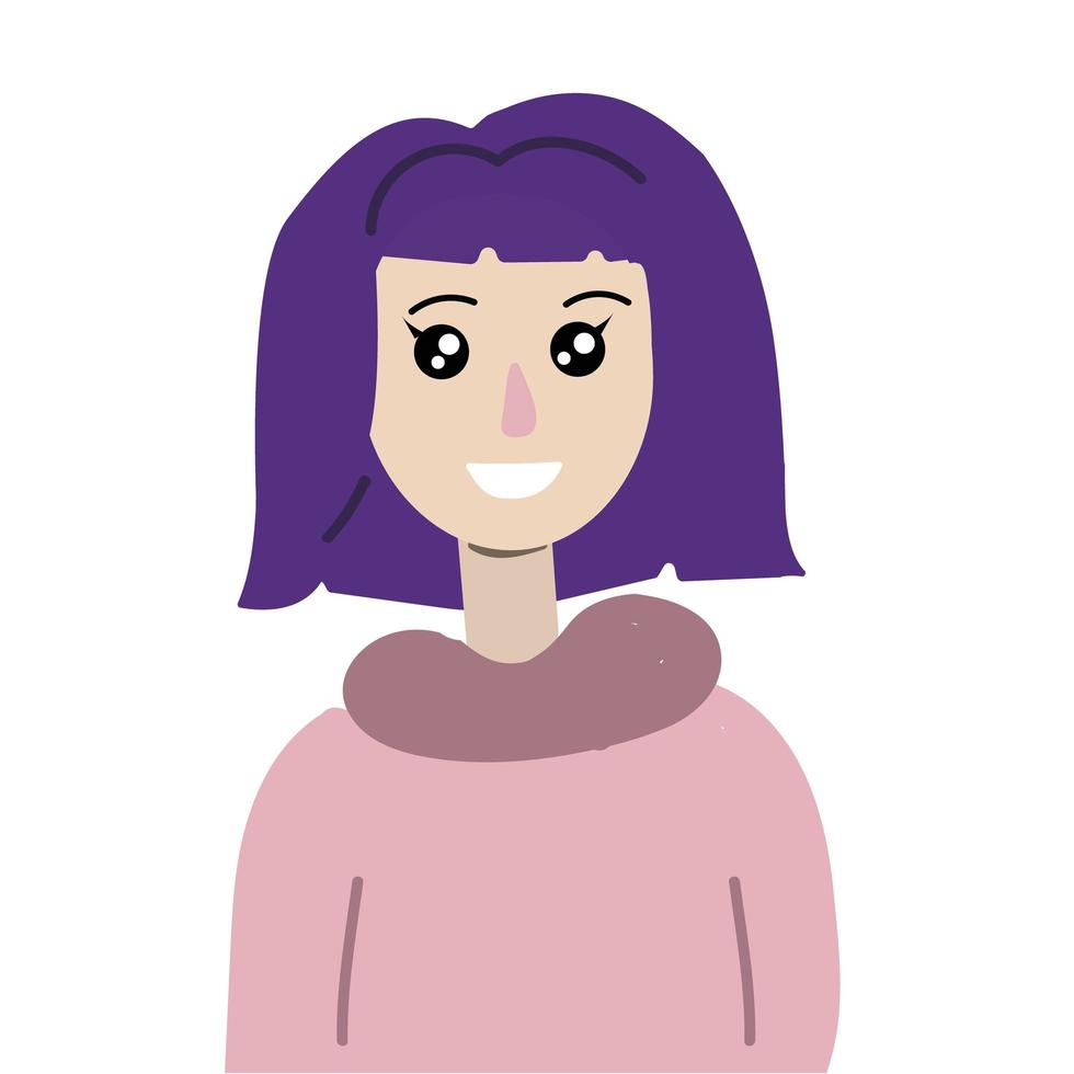 retrato de mujer joven con cabello morado. aislado sobre fondo blanco vector