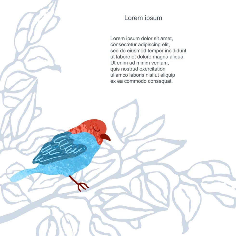 Vector plantilla colorida de tarjeta con ilustración de pájaro en una rama